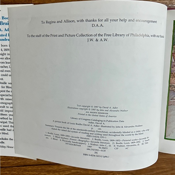 A Picture Book Of Louis Braille • David A. Adler • 1997 • Holiday House •HC Book - Picture 8 of 9